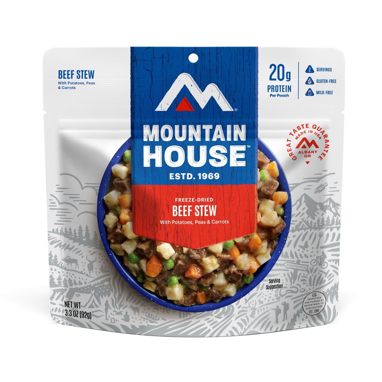 Front view of Mountain House Lasagna with Meat Sauce freeze-dried meal pouch