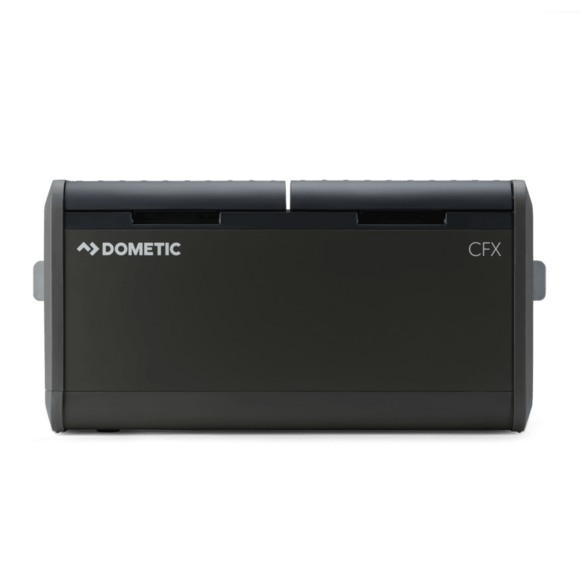 Large 96L dual zone cooler with independent fridge and freezer compartments for camping and travel