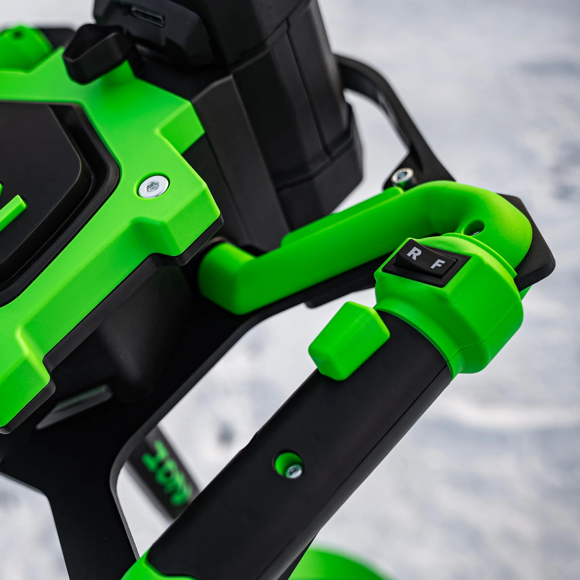 LED drilling lights on the ION Alpha Plus ice auger for low-light conditions