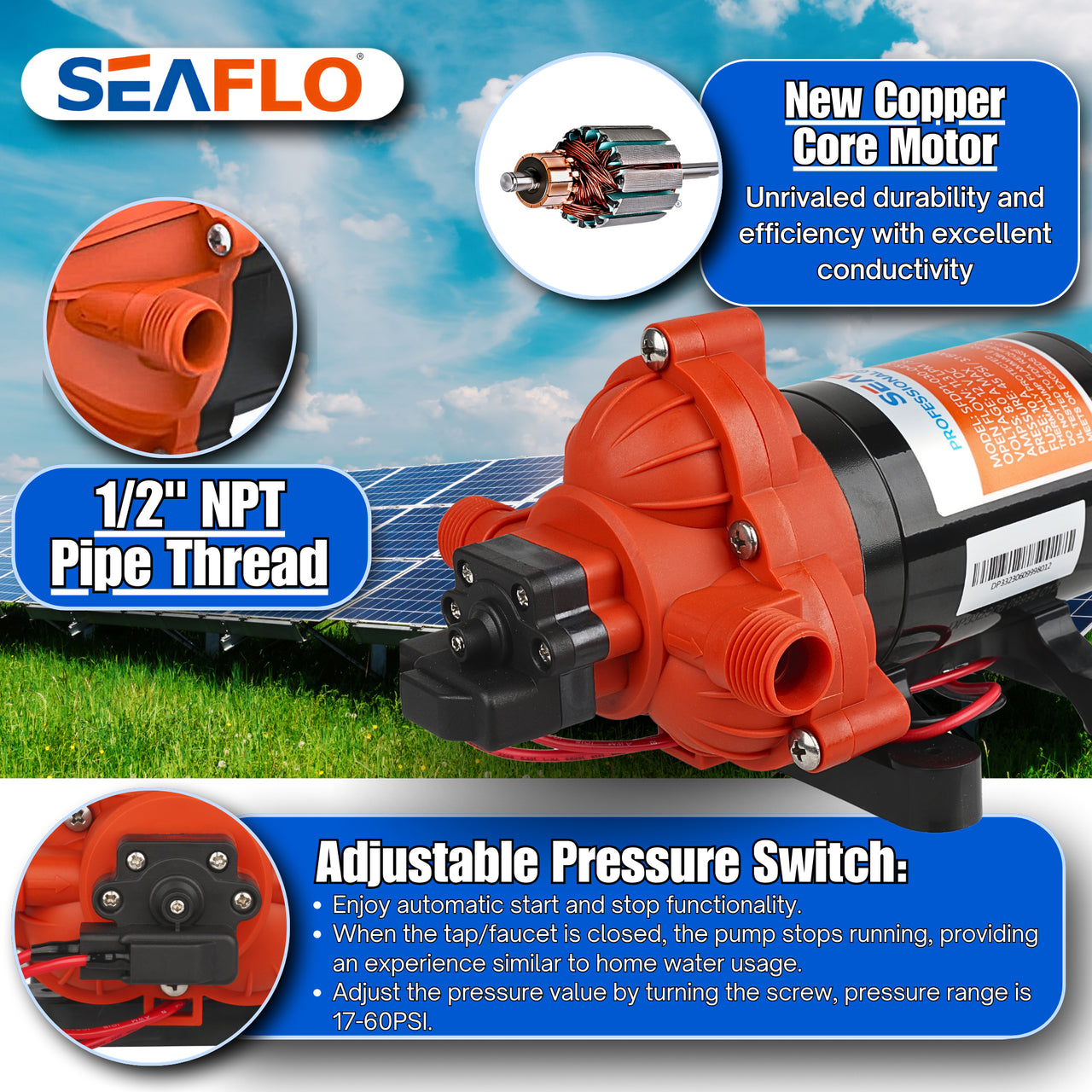 SEAFLO 33-Series Diaphragm Water Pressure Pump (12V | 3.0 GPM | 45 PSI)