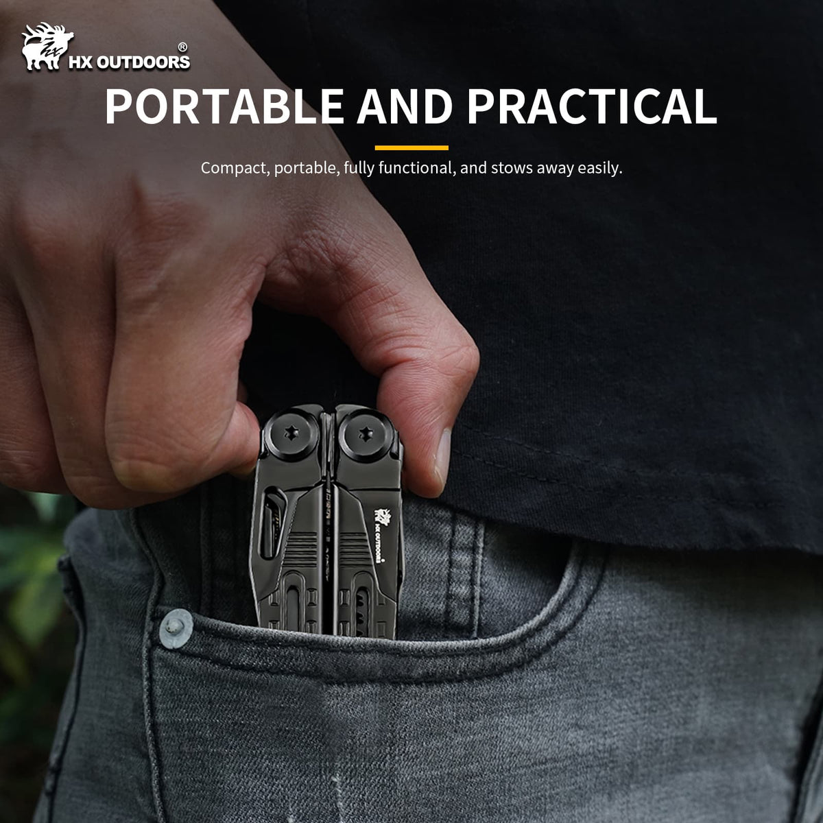 HX Outdoors GQ-20B multi-tool with serrated blade and saw