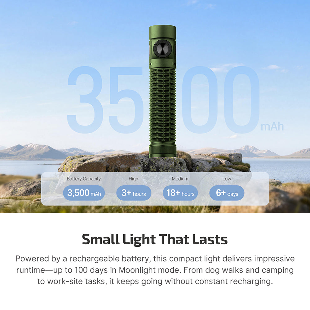 Olight Baton 4 Pro flashlight with included rechargeable 18650 battery