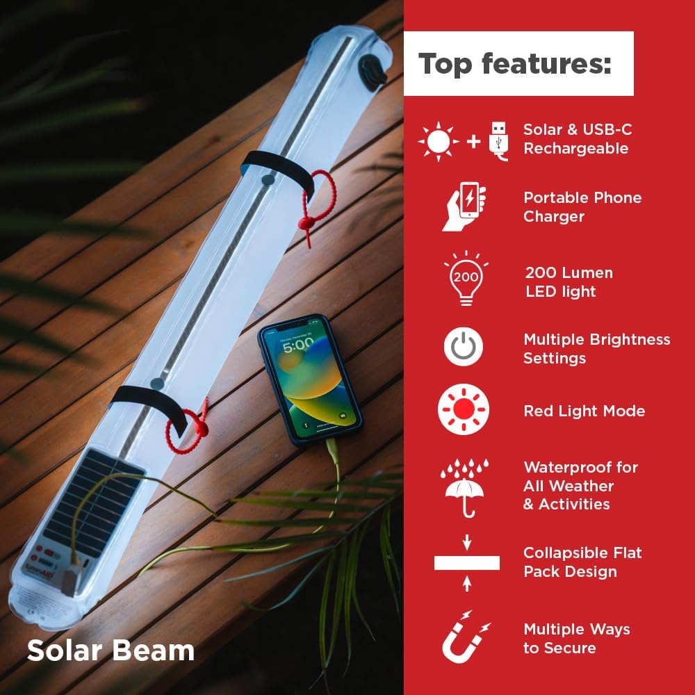 Solar-powered inflatable lantern providing 300 lumens of light