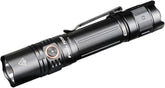 Fenix UC35 V2.0 tactical flashlight, compact and pocket-sized, featuring a sleek black body with a micro USB recharging port