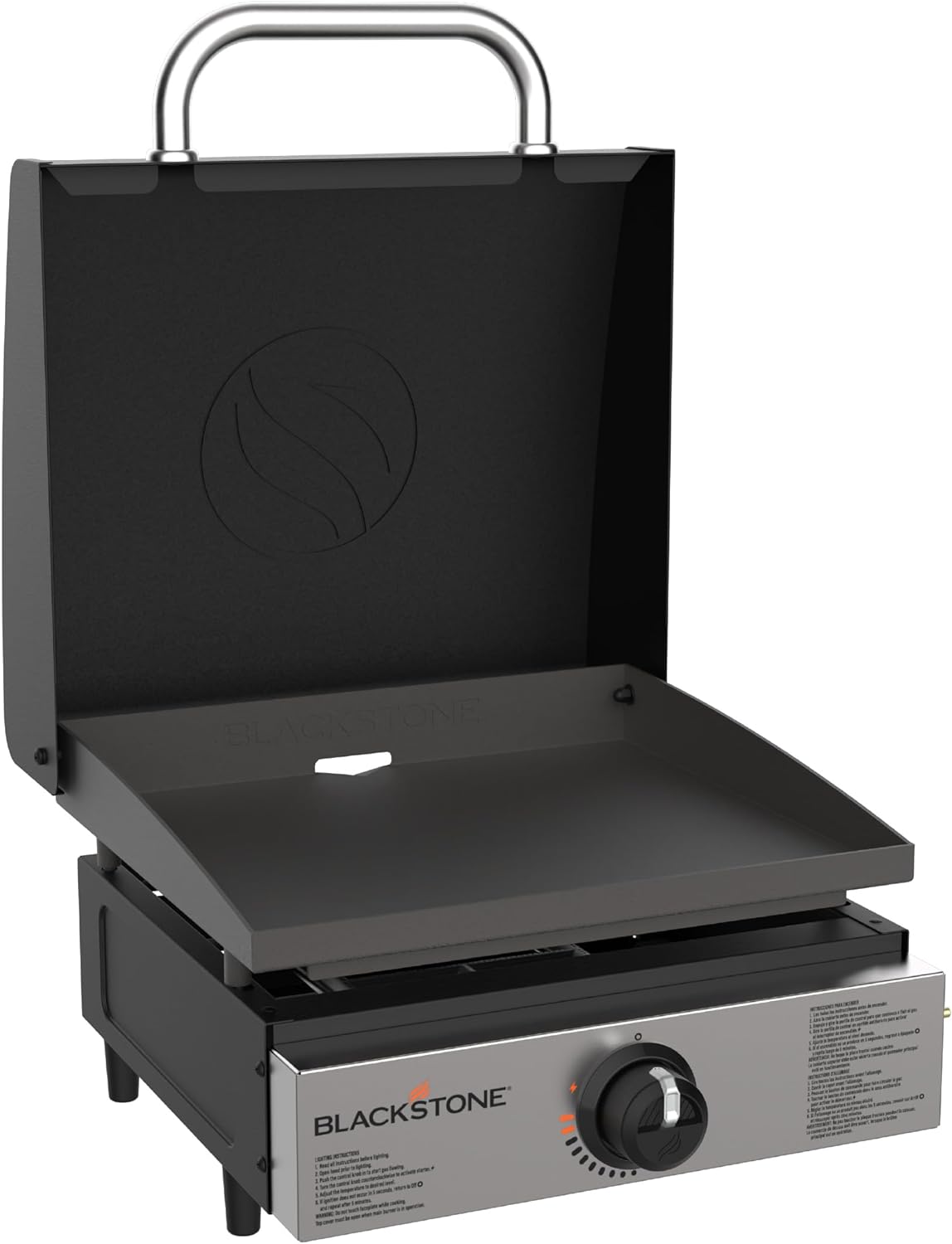 Blackstone 1814 Tabletop Griddle with Stainless Steel Front Plate and Hood - 17"