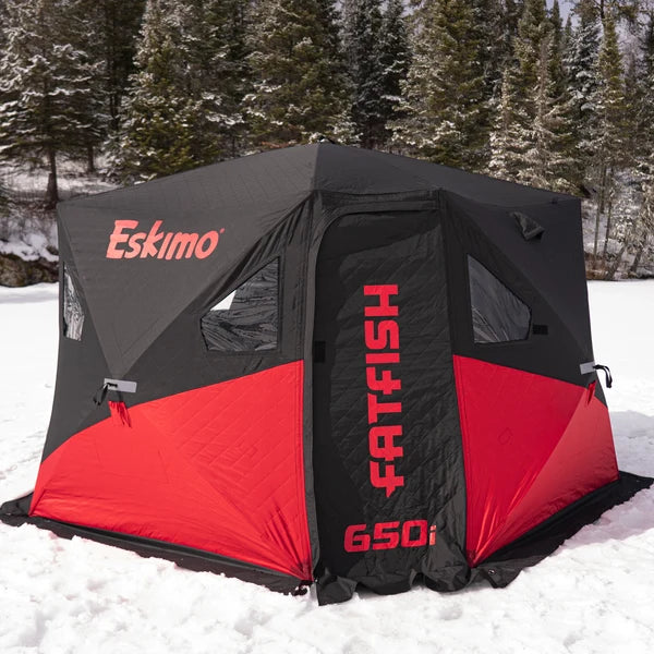 Eskimo FatFish 650i six-sided insulated ice fishing shelter with No-Trip Door