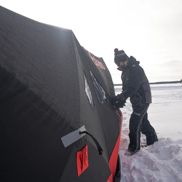 Eskimo FatFish 850i insulated ice fishing shelter with convenient D-Door access
