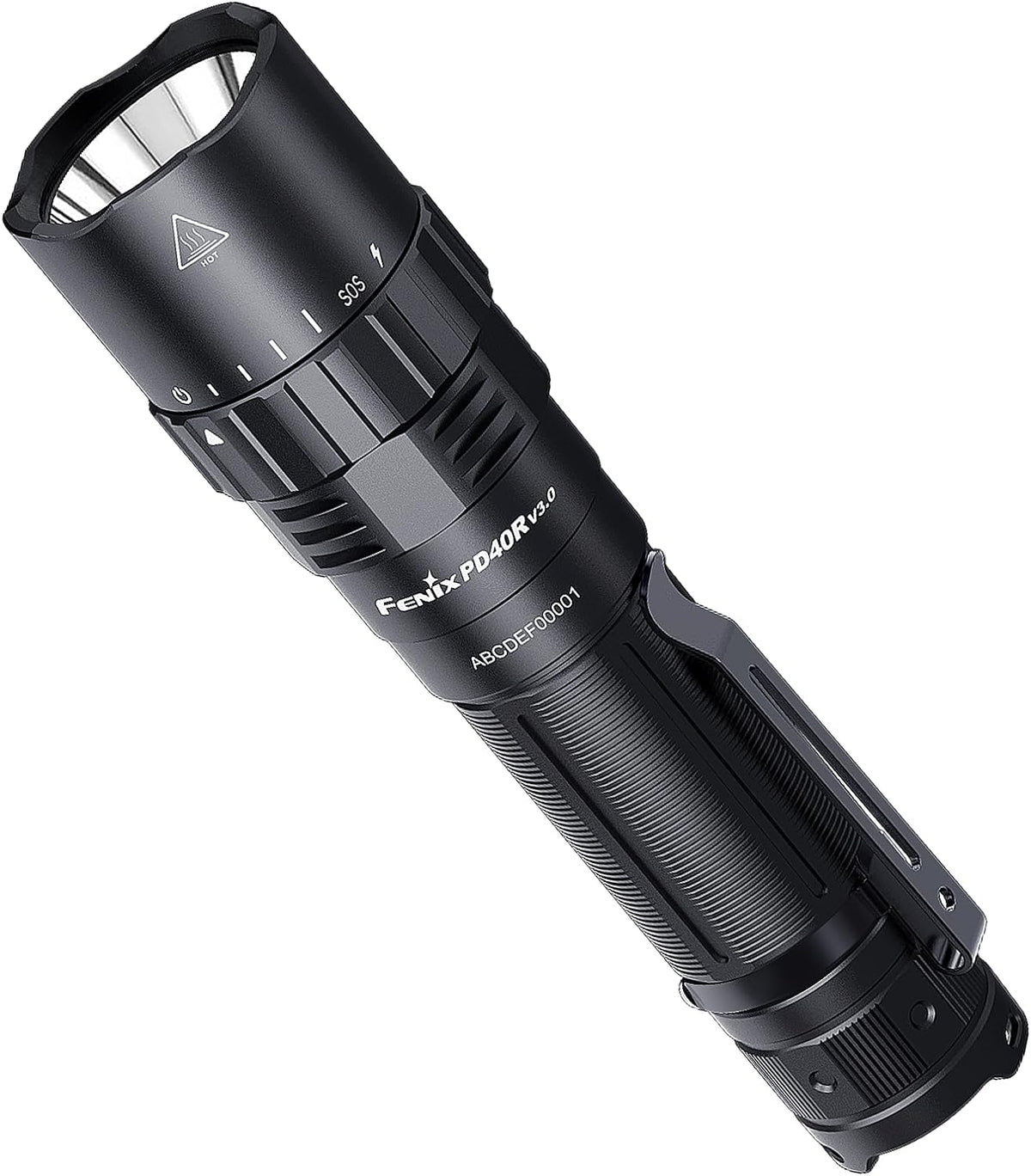 Fenix PD40R V3.0 flashlight demonstrating its powerful beam, capable of delivering up to 3000 lumens and reaching a distance of 500 meters