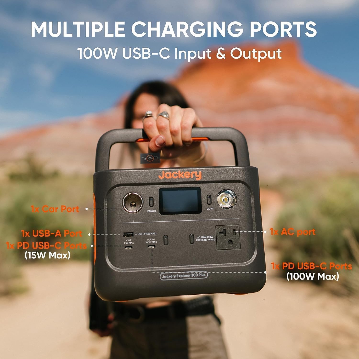 Jackery Explorer 300 Plus LiFePO4 battery station with 3,000+ cycle life and pure sine wave AC output