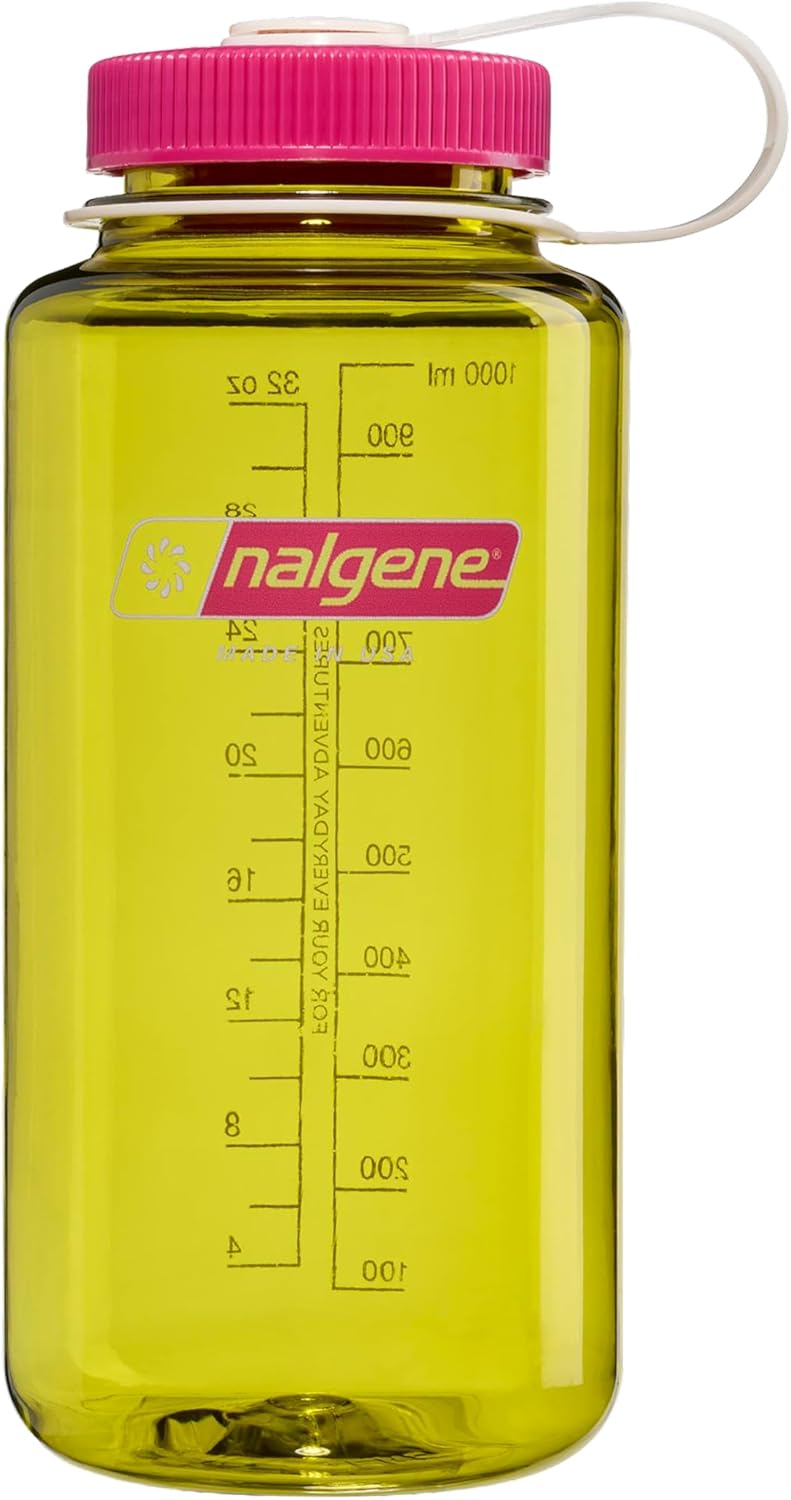 Wide mouth Nalgene hiking water bottle designed for outdoor adventures and everyday hydration