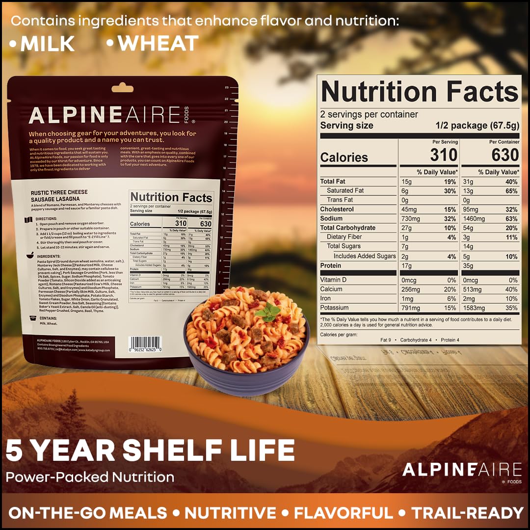 AlpineAire Rustic Three Cheese Sausage Lasagna 173g pouch