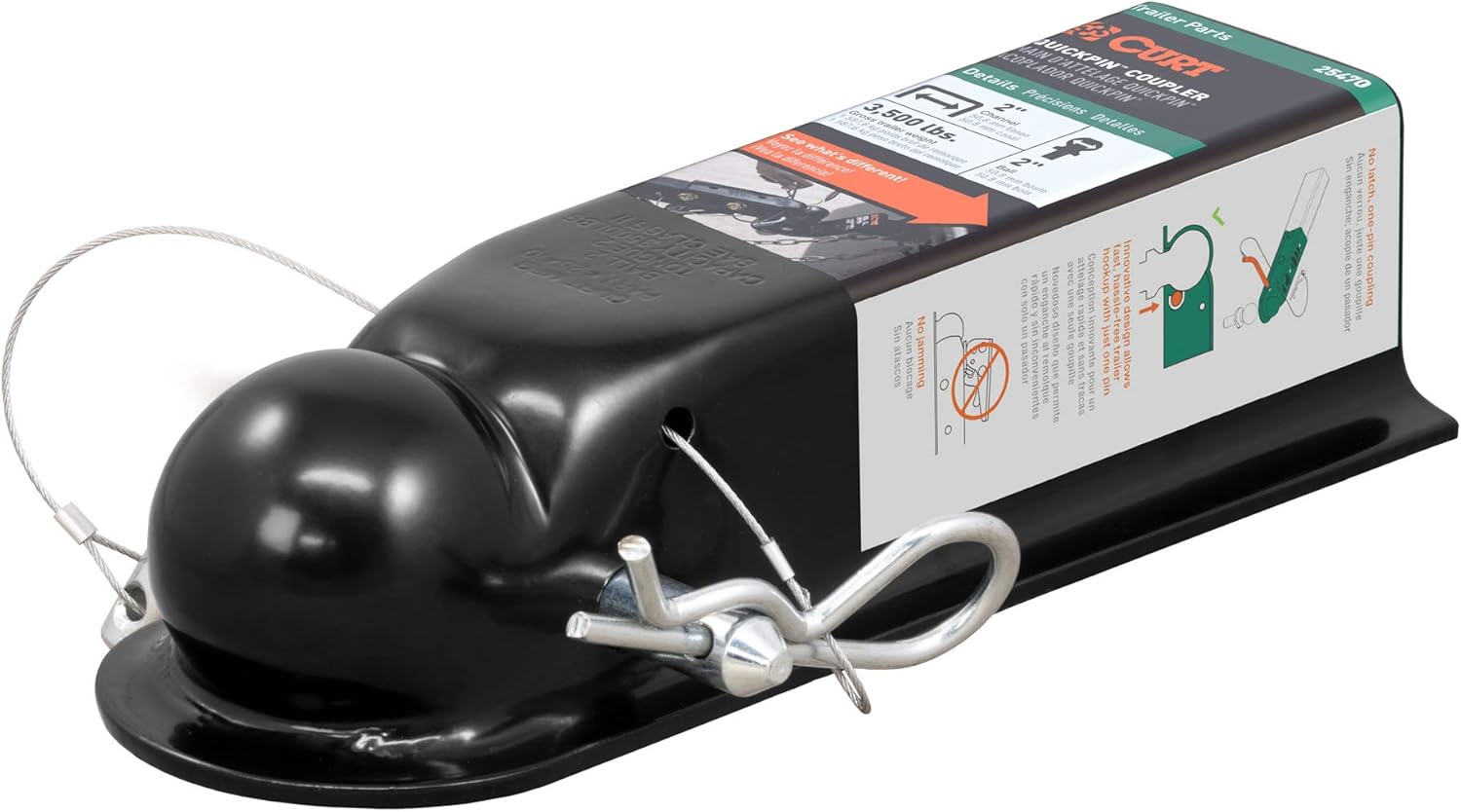 QuickPin trailer coupler with latch-free pin design