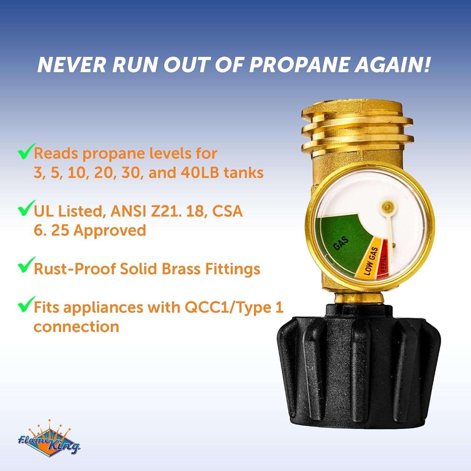 Propane tank gauge meter for RV, camper, grill, and outdoor propane appliances