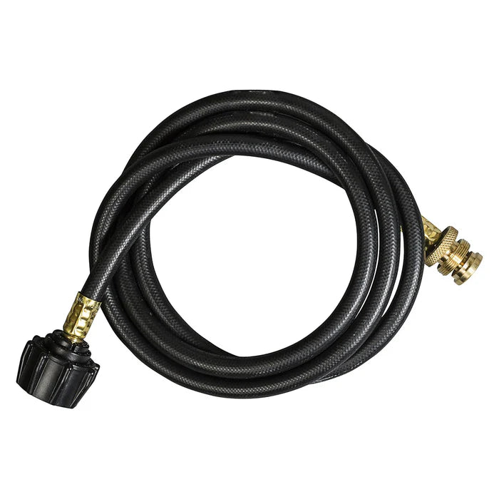 Heavy-duty 6-foot propane hose for high-pressure gas connections to 20 lb tanks.