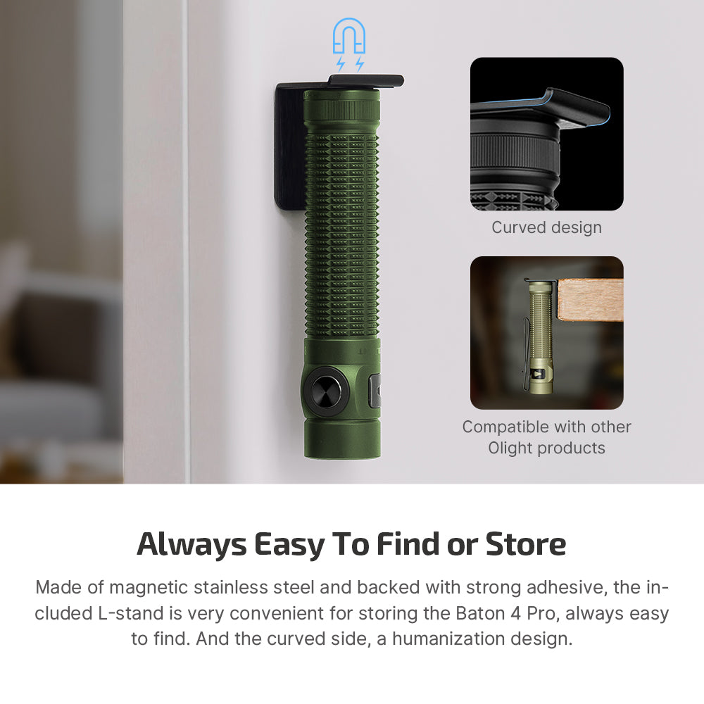Olight Baton 4 Pro flashlight with included rechargeable 18650 battery