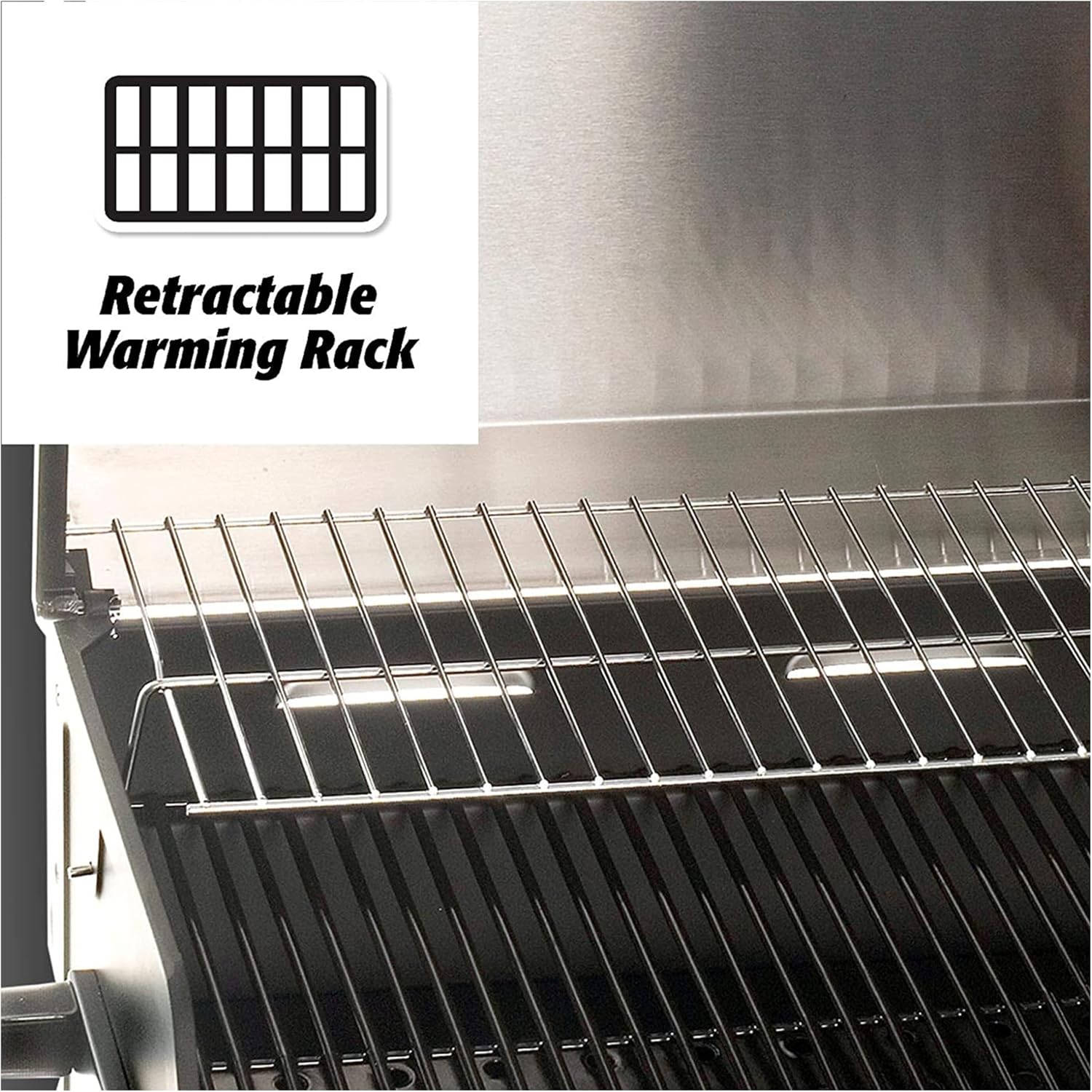 Side view of GR-14 grill with open folding legs for stability

