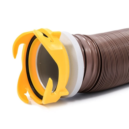 RV sewer hose with 360-degree rotating swivel fitting to prevent twisting