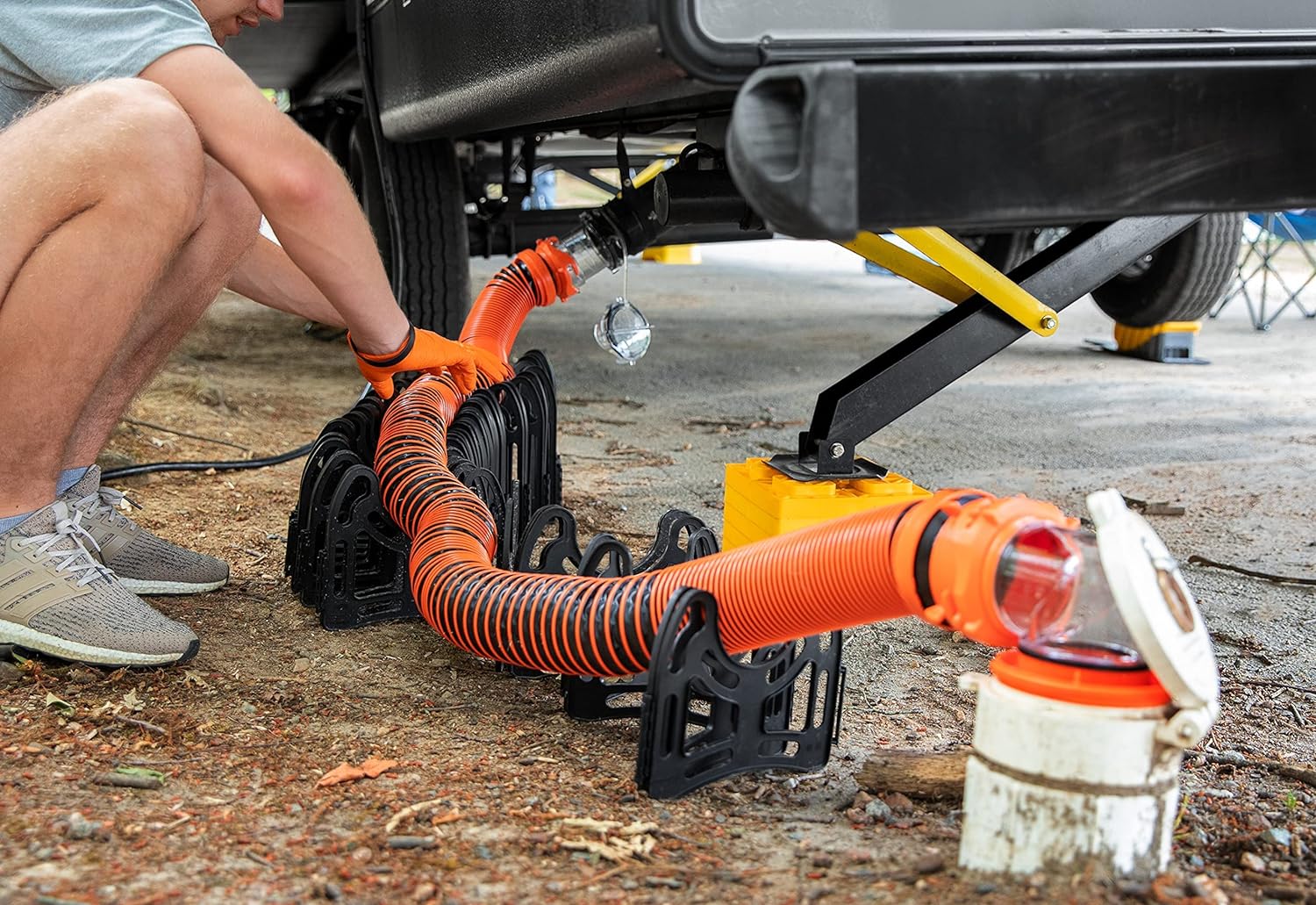 RV sewer hose with TPE technology to resist crushing and rusting.