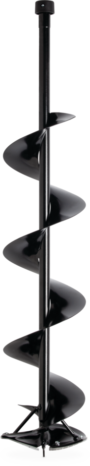 Black metal auger drill bit on a white background