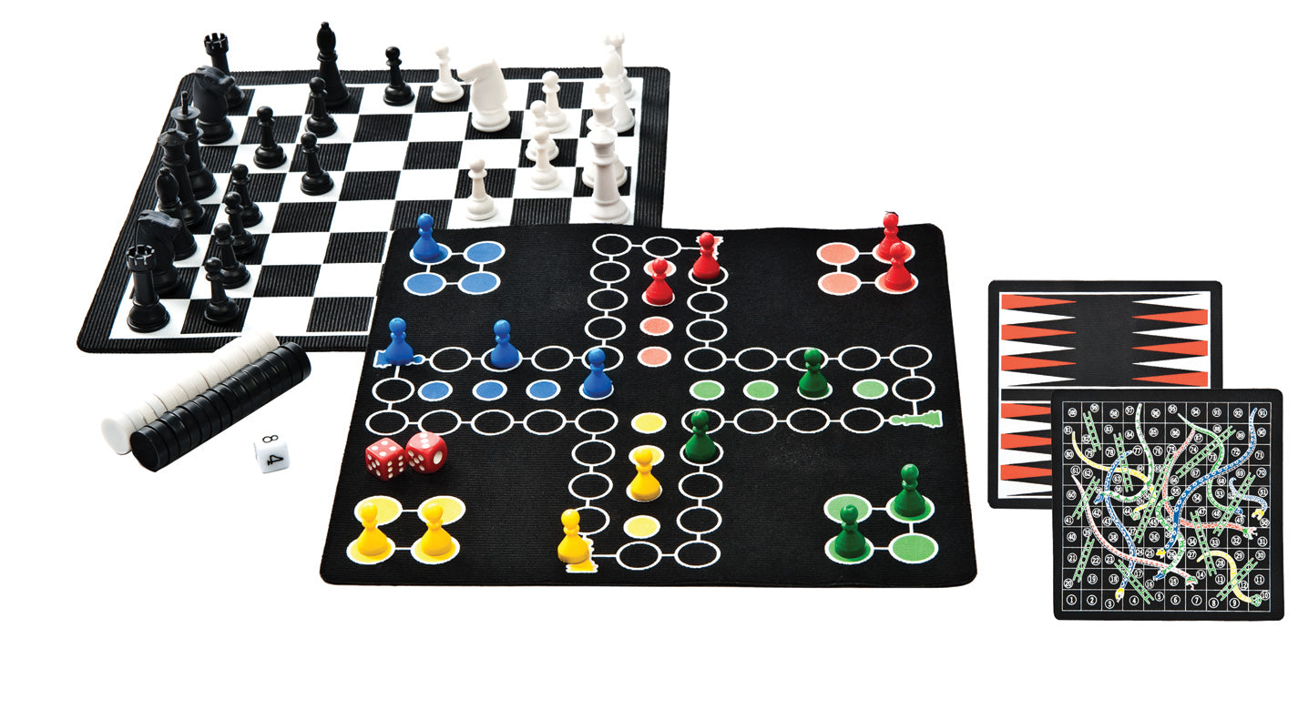 GSI Outdoors Backpack 5-in-1 Magnetic Game Set with compact travel board and magnetic game pieces.