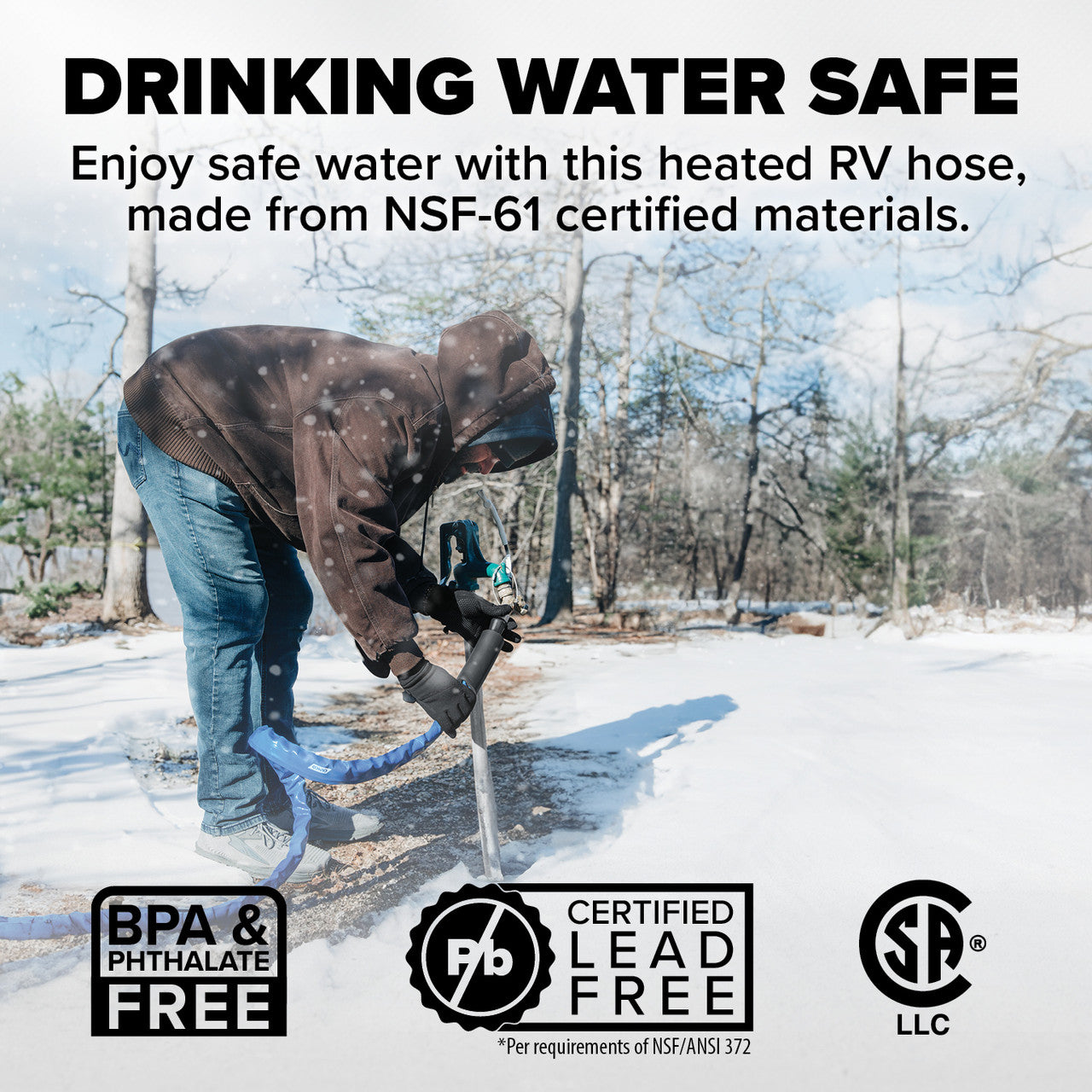 Male-to-male adapter for easy connection of the heated water hose, ensuring convenient installation at electrical outlets.