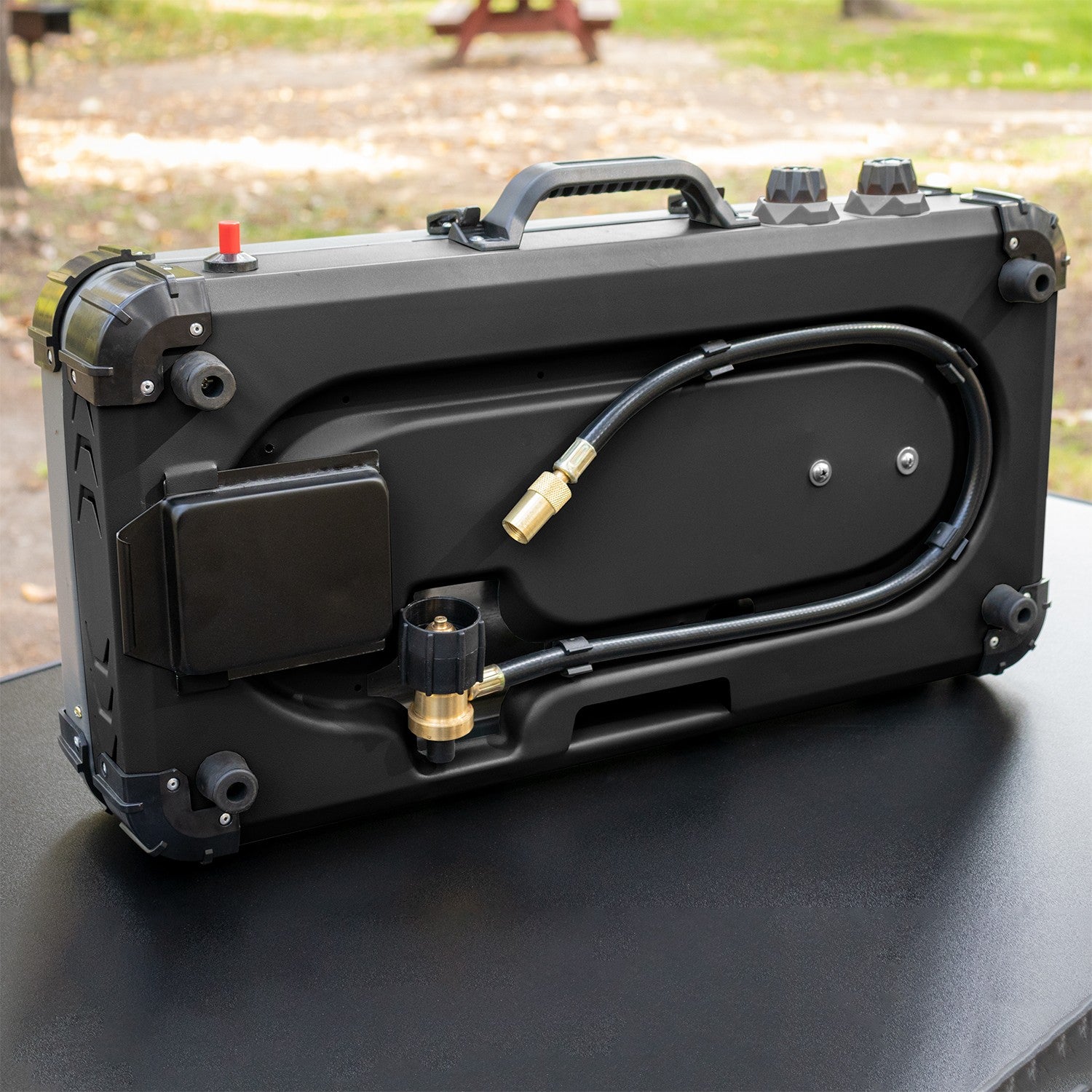 Dual-function propane camp stove with brass flame control valves and grill