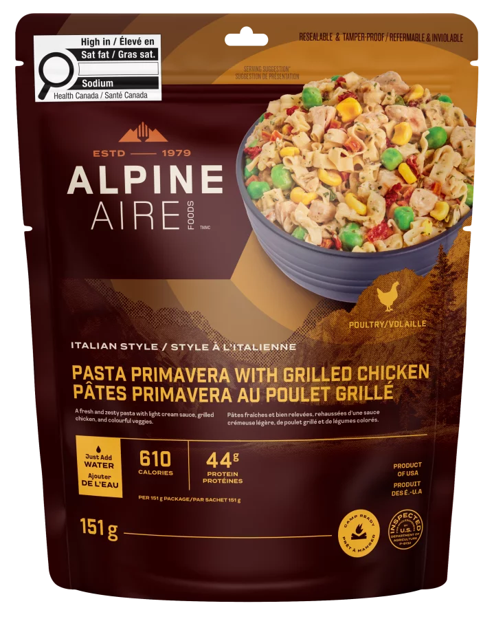 AlpineAire Pasta Primavera with Grilled Chicken freeze-dried camping meal