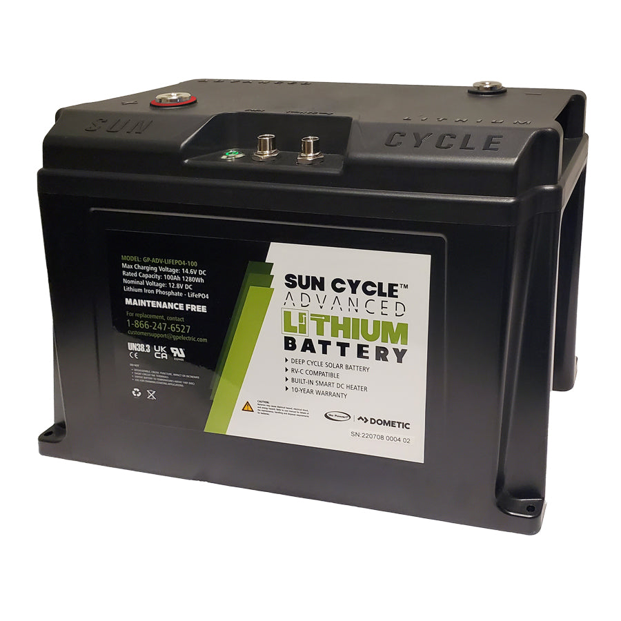 Sun Cycle Advanced 12V 100Ah Lithium LiFePO4 Battery with Bluetooth and built-in DC heater