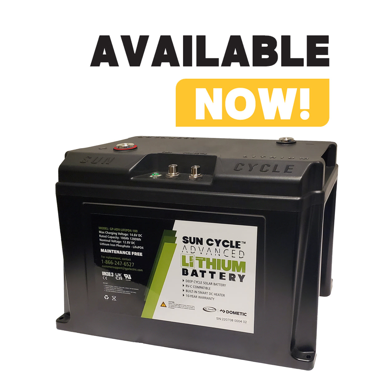 Sun Cycle Advanced Lithium Battery ETL listed and UKCA certified with built-in DC heating technology