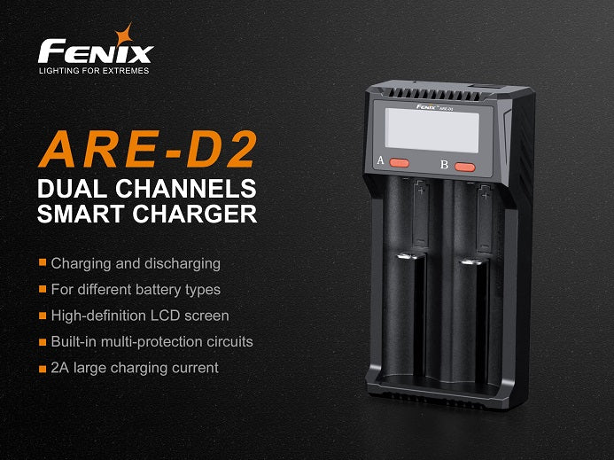 Fenix ARE-D2 charger packaging and product box