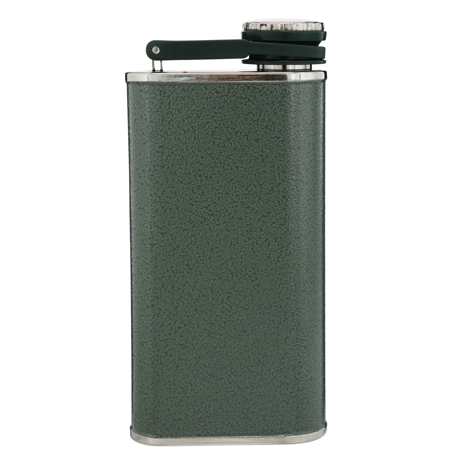 Person holding a portable stainless steel flask in a natural outdoor setting, showcasing its retro look and ease of use for hydration on-the-go.