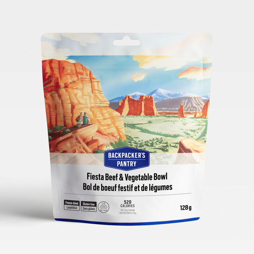 Tex-Mex Fiesta freeze-dried meal with beef, rice, beans, vegetables, cheddar cheese and chipotle chile