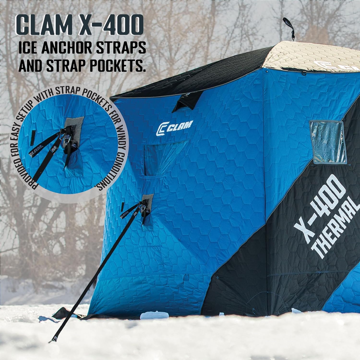 CLAM Portable X-400 4 Person Pop Up Ice Fishing Thermal Hub Shelter Tent-117479