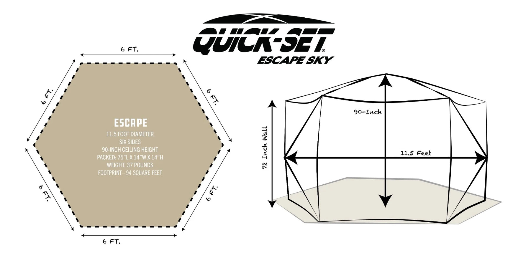 CLAM Quick-Set Escape Sky Camper 11.5 x 11.5 Foot Portable Pop-Up Gazebo 6 Sided