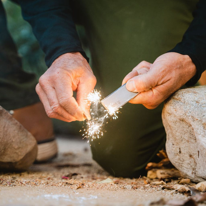 Camp Ready Kit with camp shovel, wire saw and fire-starting tools

