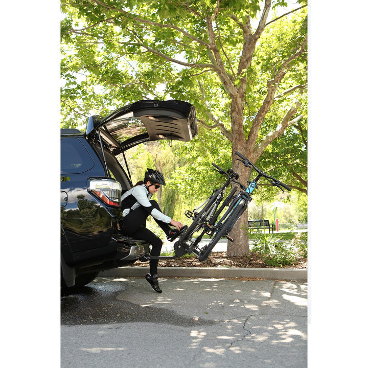 Swagman CHINOOK platform bike rack tilted for rear vehicle access