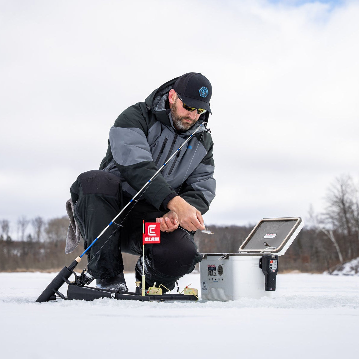 Clam ice fishing rod compatible with Predator Tip-Up setups