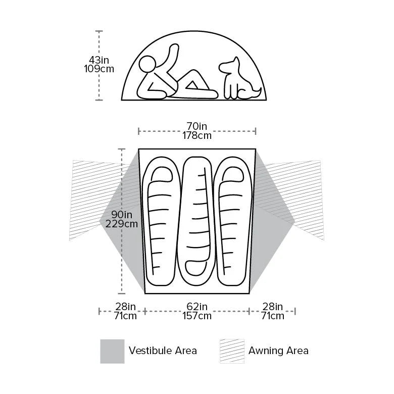 Lightweight 3-season tent with dual doors and vestibules