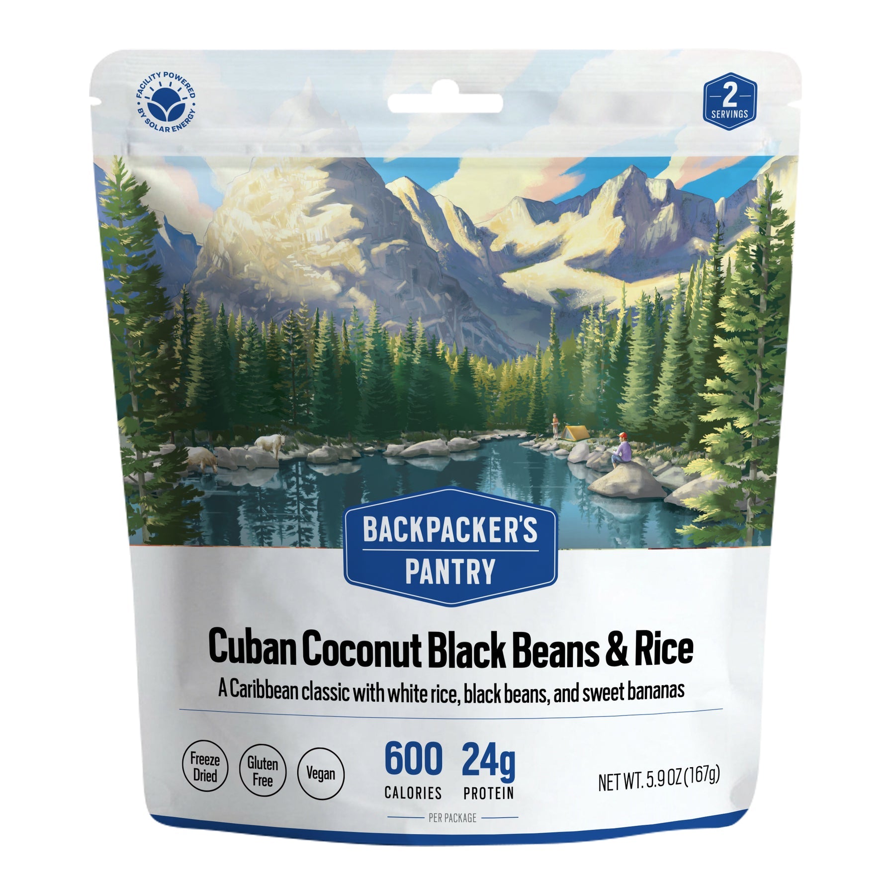 Freeze-dried Caribbean coconut rice and black beans meal pouch for camping and backpacking