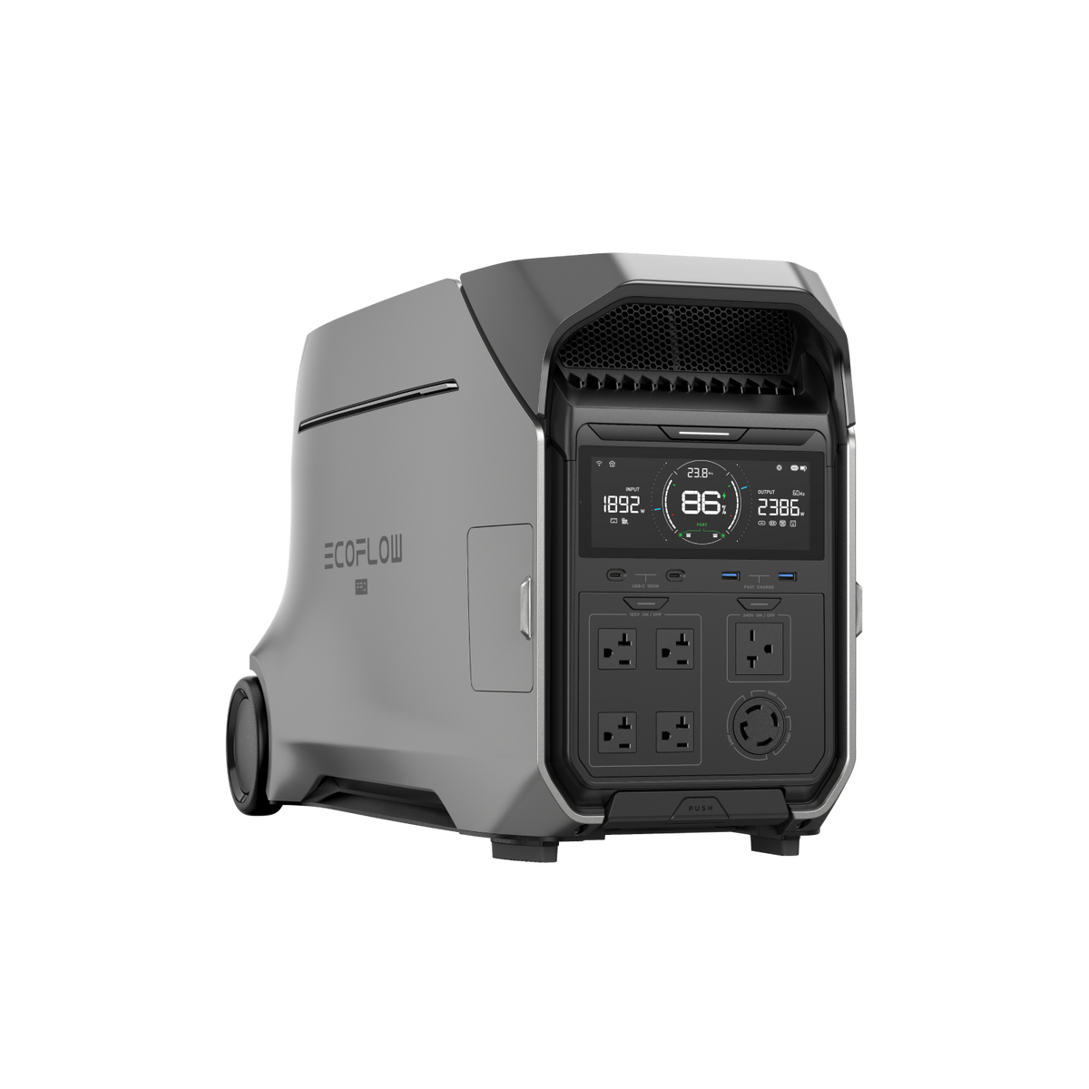 EcoFlow DELTA Pro 3 portable power station with wheels and handle
