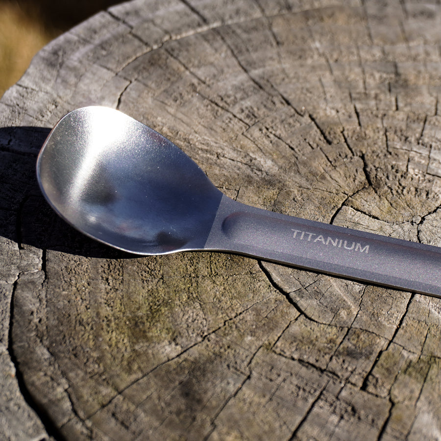 Ultralight titanium camping spoon with 8.5 inch handle