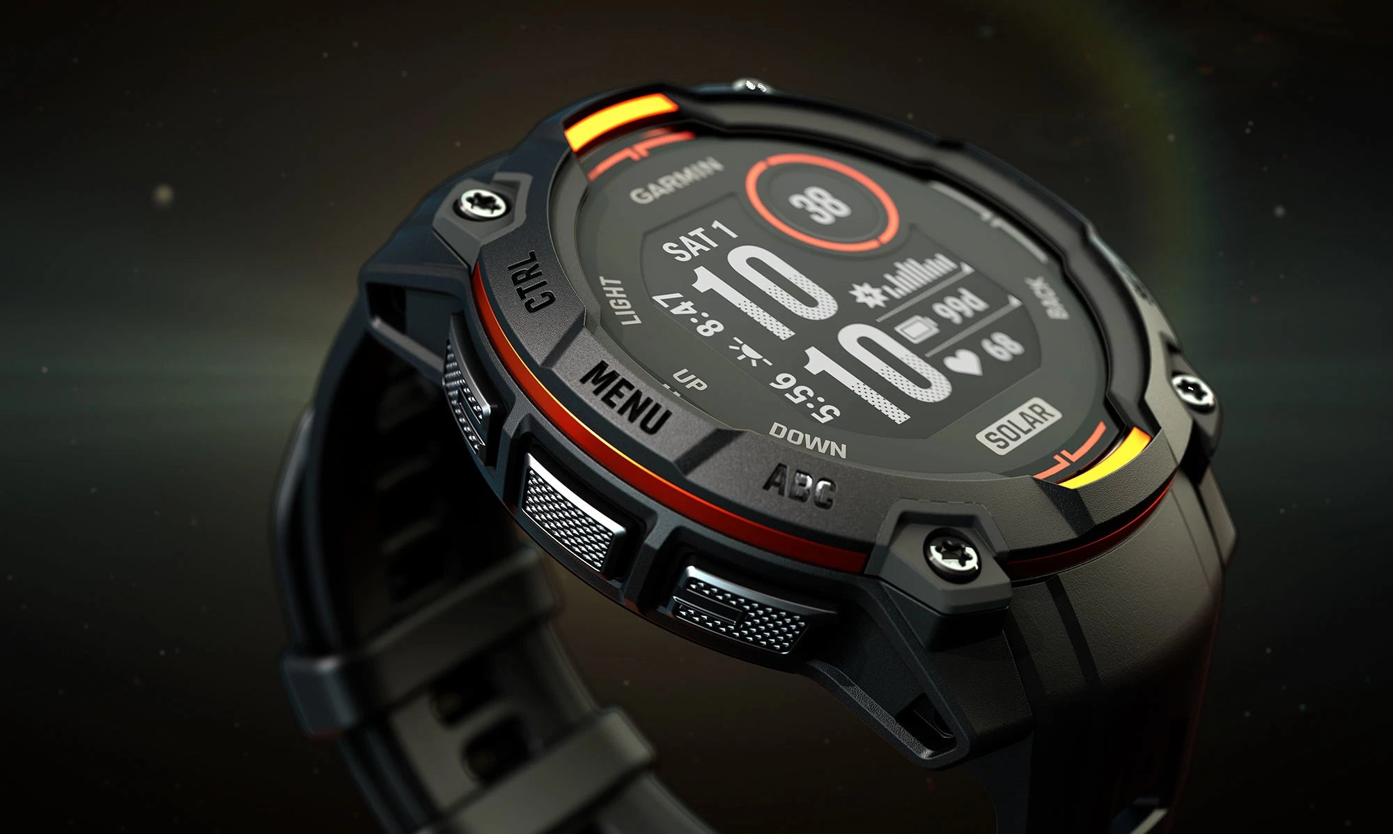 Smartwatch with a dark, rugged design on a black background