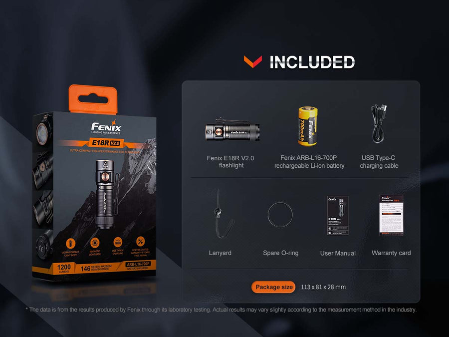 Fenix E18R V2.0 portable flashlight with magnetic base