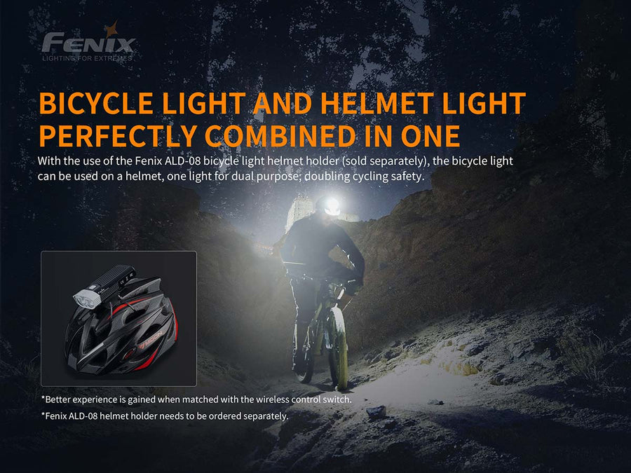 Fenix BC30 V2.0 cycling light compatible with helmet mounts and handlebar setups