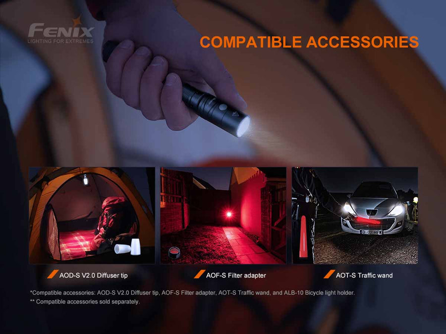 Fenix LD22 V2.0 flashlight accessories including holster, lanyard and spare O-ring