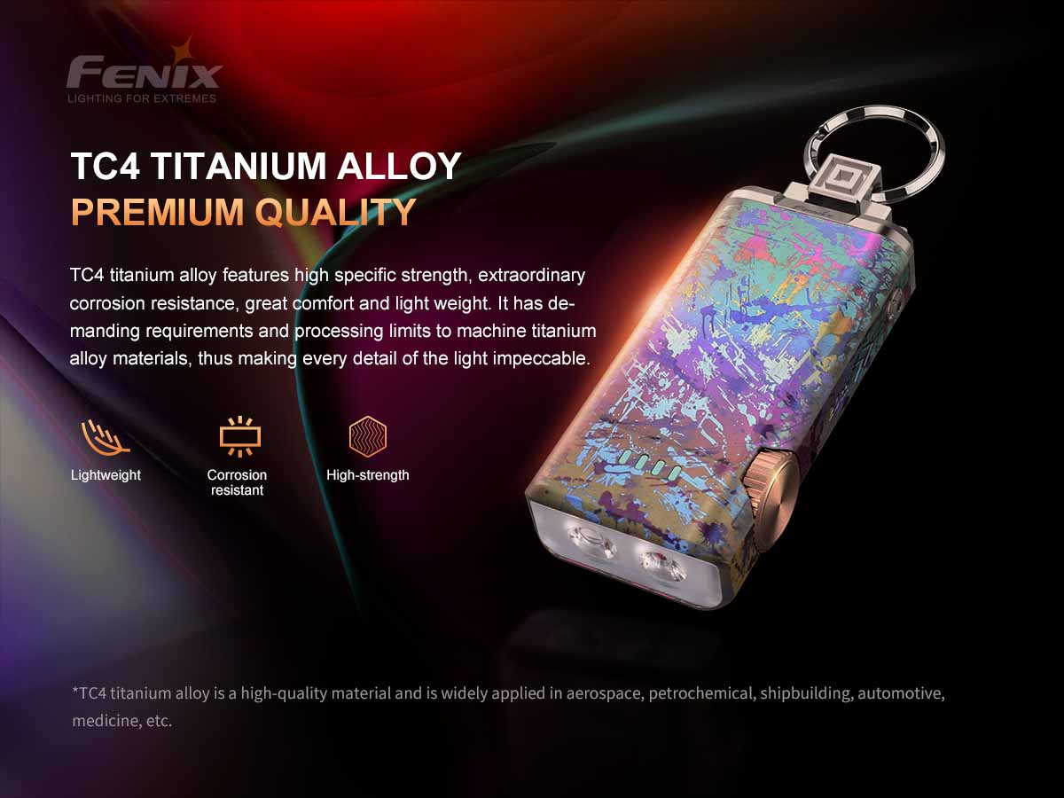 Fenix APEX 20 lightweight titanium flashlight weighing 2.15 oz with battery