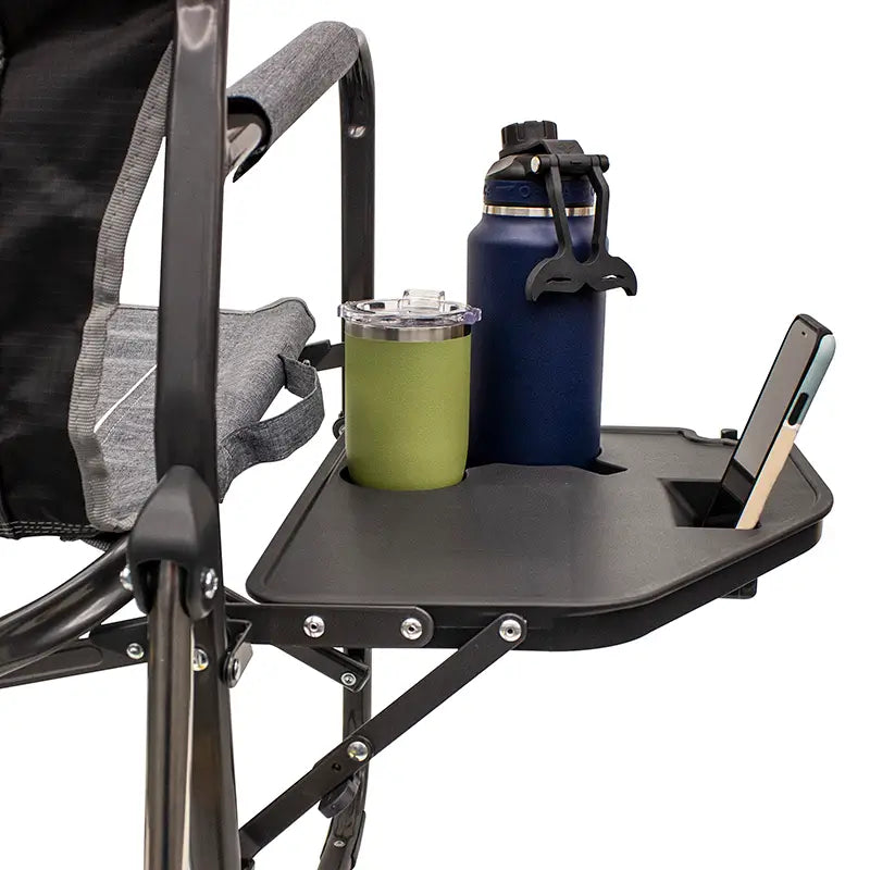 Portable rocking camping chair with beverage and phone holder
