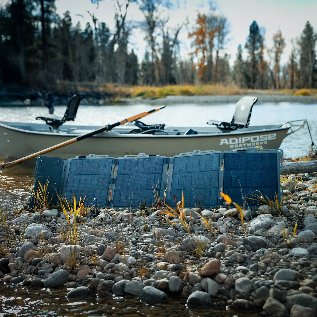 Spectre 56W portable solar panel folded, waterproof and crush-resistant design.