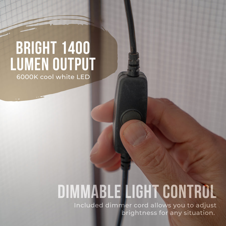 LED camping light kit with carabiner mount and USB-A and 12V power cables