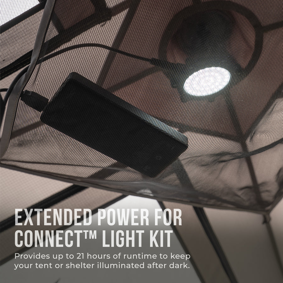 Gazelle Connect battery pack for powering LED camping lights and charging devices